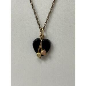 Vintage Coleman Co. 10K Black Hills Gold Onyx Heart Necklace 18"